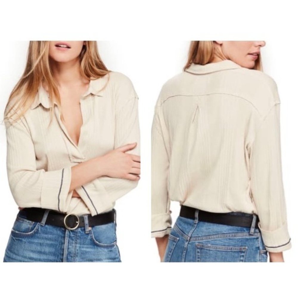 Free People Annie Ribbed Cream Top. S